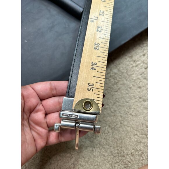 Mens Fossil Reversible Black/Brown Leather Belt With Silver Buckle - Picture 9 of 9